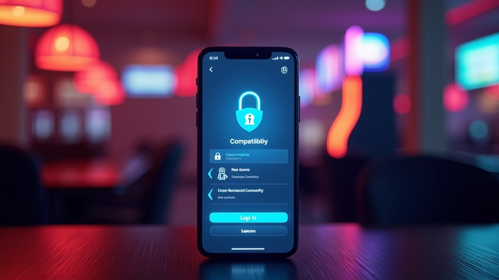 Mobile casino app compatibility and security shown on a phone screen.