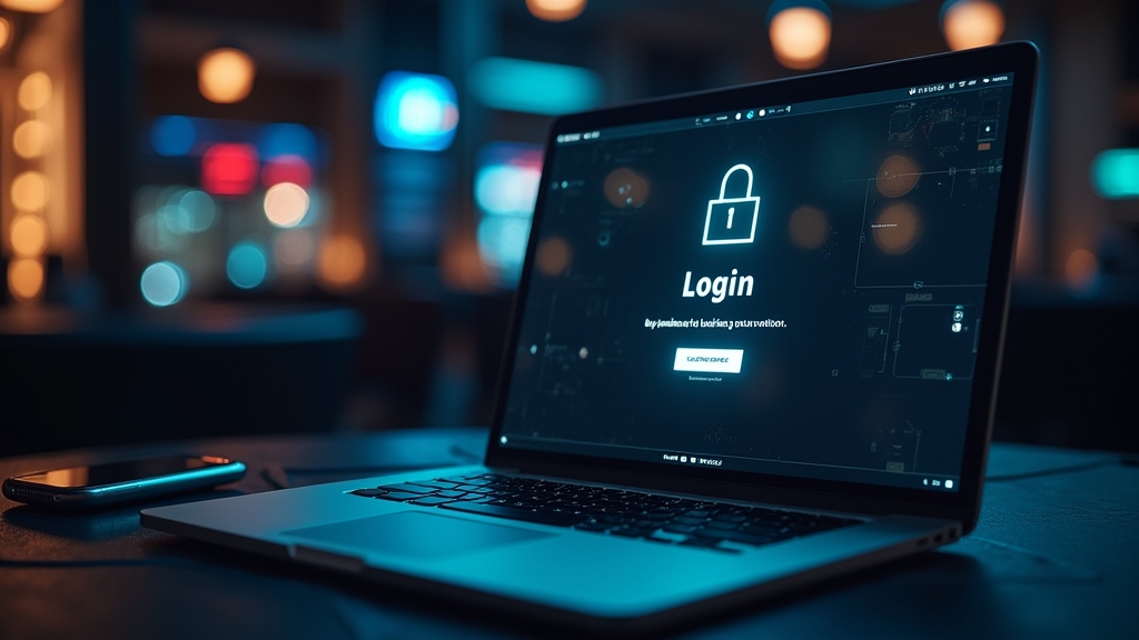 A casino login error screen on a laptop with a phone beside it in a dark room.