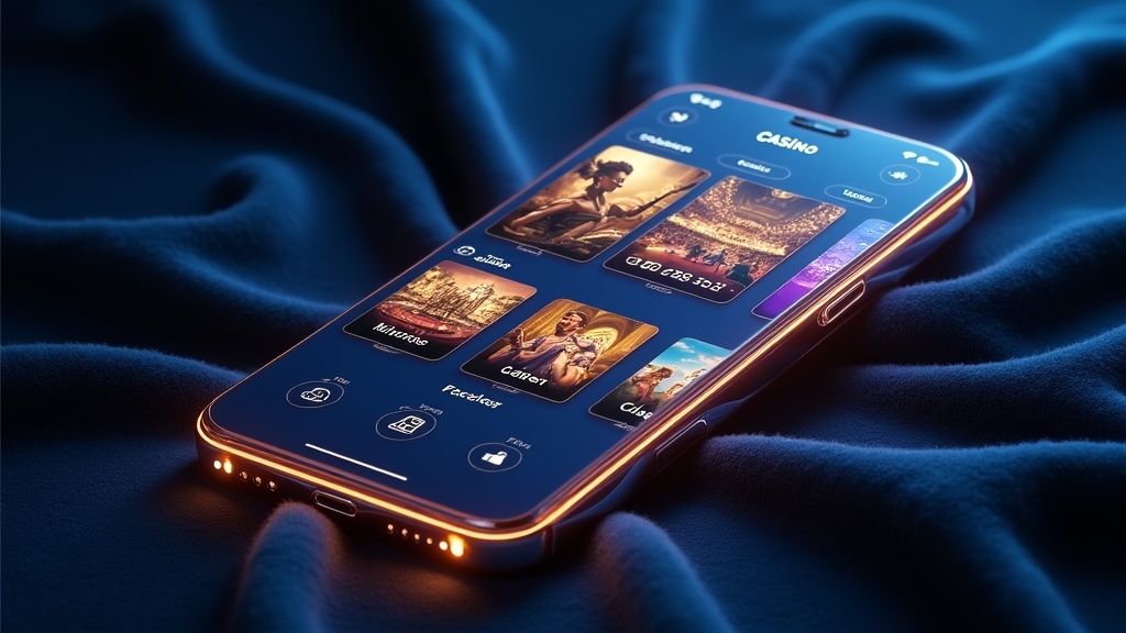 Smartphone dashboard showing casino app features and menu tools.