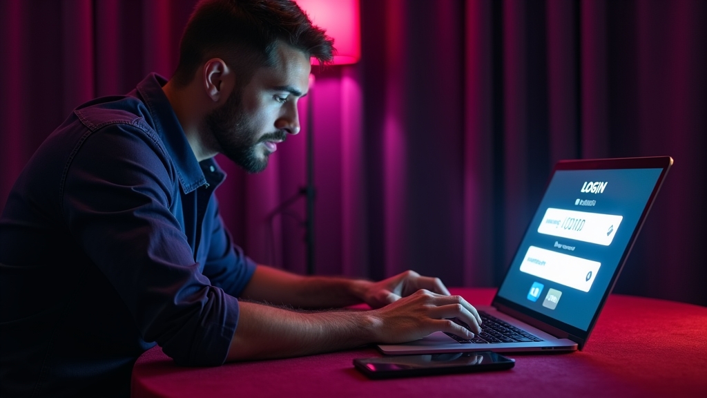 Australian player signing into a casino account on a laptop and phone.